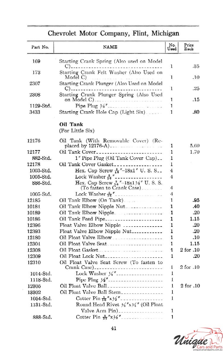 1912 Chevrolet Light and Little Six Parts Price List Page 79